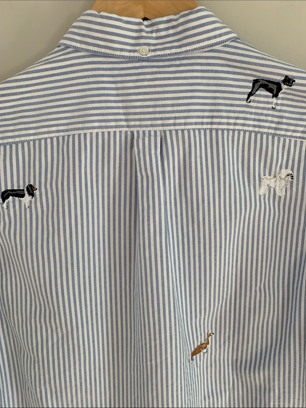Portuguese Flannel Dogs Oxford Shirt Blue Stripe Size Small Embroidered Novelty - Picture 7 of 10